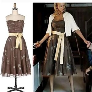 Odille Anthropologie Strapless Dress -- Brown Floral    Wmns Sz. 8